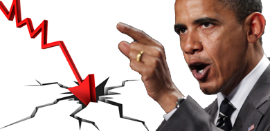 Obama pointing, cracks, trend line in the ground